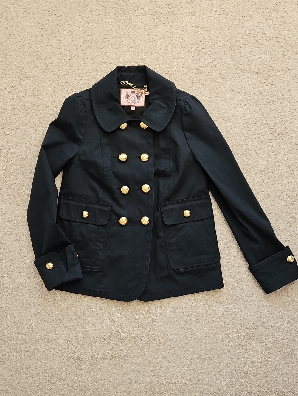 Juicy Couture Navy Double-Breasted Jacket - Size Petite